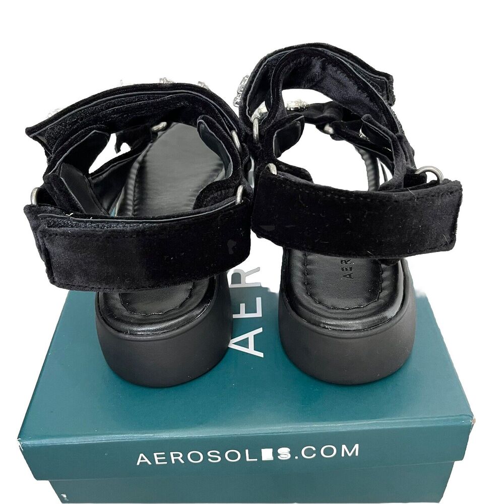 Aerosoles | Onda Black Velvet Crystals Chunky Sandals Size 5.5 NIB - Picture 4 of 7
